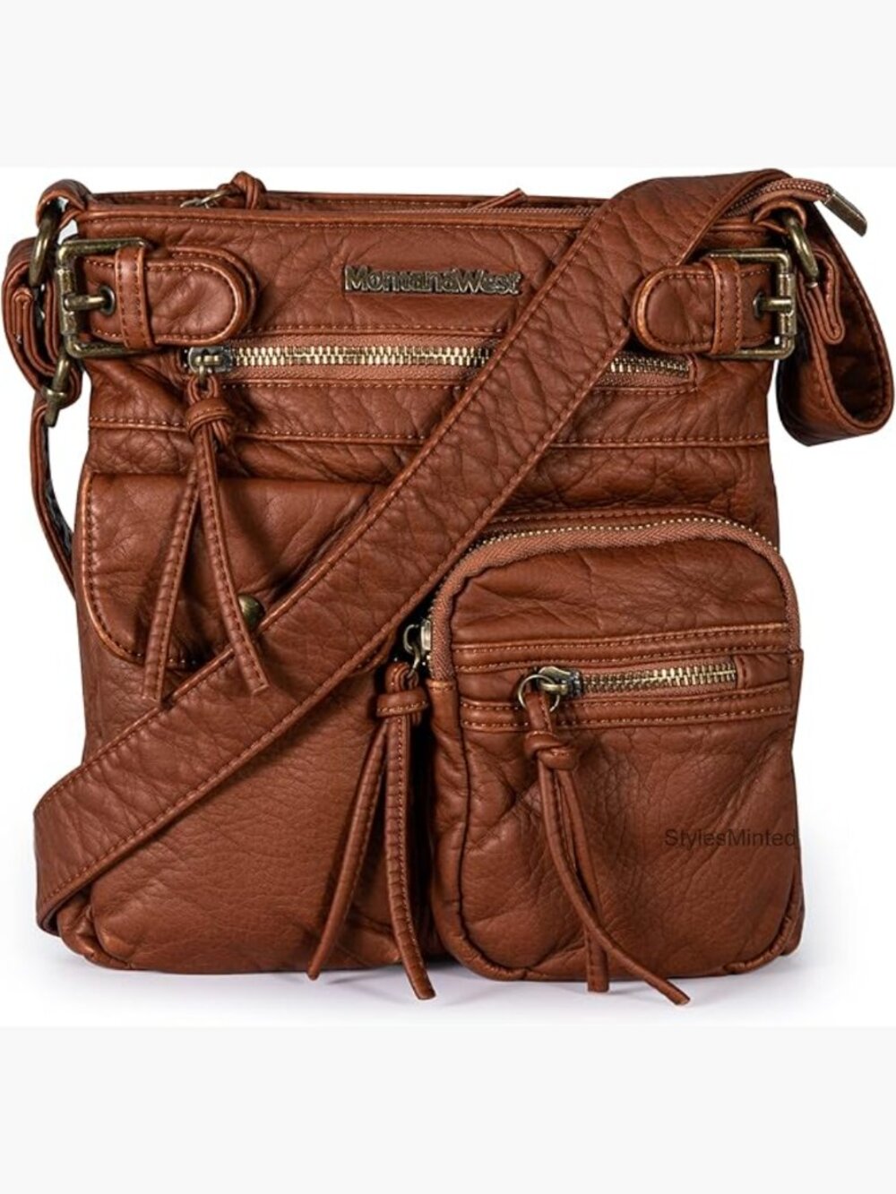 Crossbody Bag for Women Soft Washed Leather Multi Pocket Handbag